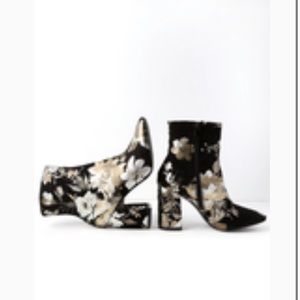 Black suede floral booties